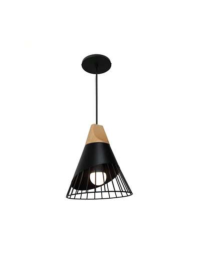Alpinaluz Badminton Ceiling Hang Light: Zwart Metaal Hout Nordic E27
