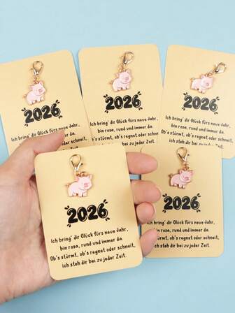 5ชิ้น พวงกุญแจโลหะผสม การ์ดอวยพรปีใหม่, พวงกุญแจโลหะผสมรูปสัตว์การ์ตูน, การ์ดอวยพรปีใหม่ 2026, พวงกุญแจแฟชั่นสำหรับผู้ชายและผู้หญิง, จี้ล็อกเก็ตมีสไตล์สำหรับผู้ชายและผู้หญิง, การ์ดของขวัญปีใหม่ การ์ดอวยพรวันหยุดฤดูหนาว