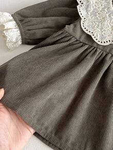 Vintage Contrast Color Waffle Knit Dress, Autumn - Green - View 5