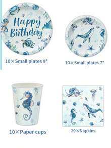 Ten 50/51-elementowy zestaw jednorazowej zastawy stołowej w stylu oceanicznym zawiera 10 talerzy obiadowych, 10 talerzyków deserowych, 10 kubków papierowych, 20 serwetek, obrus i baner. Ten praktyczny zestaw zastawy stołowej sprawdzi się na kempingu, pikniku, grillu w ogrodzie, weselu i przyjęciu urodzinowym.