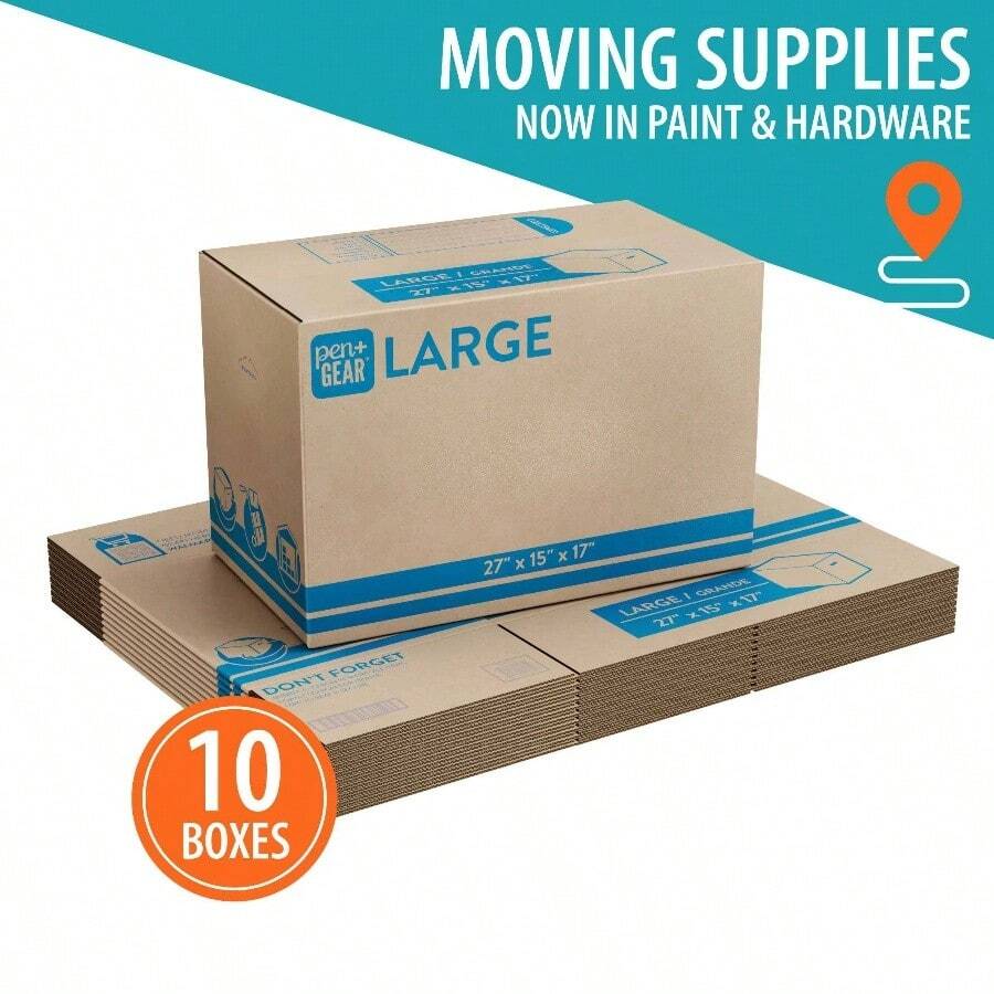 10 Pack Large Moving Boxes, 27Lx 15Wx 17H, Kraft - Regular+L+10 Pack - View 1
