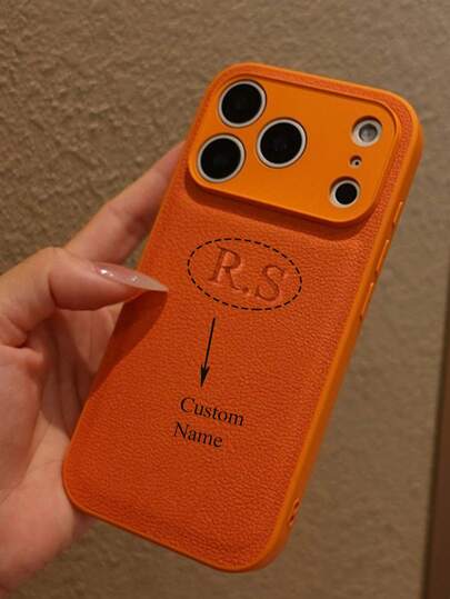 Personalized DIY Initials Name Faux Leather Phone Case Compatible With IPhone 17 16 15 14 13 12 11 Pro Max Plus 17 Pro Lens Shockproof Protection Back Cover