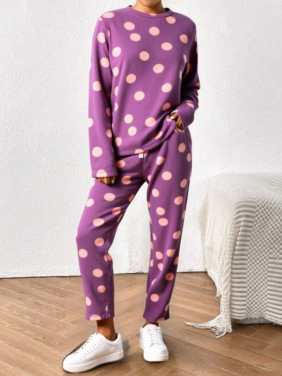 Pijama dama 2 piezas estilo puntos calientita - Morado - Ver 1