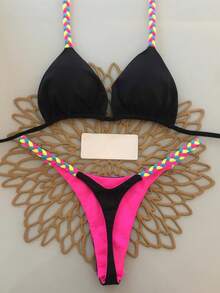 2pcs Geometric & Tropical Floral Print Swimsuit, Casual Cute Elegant Sexy Bohemian Tie-Up Bikini, Suitable For Spring/Summer Beach Vacation, Women's Set, Beach Outfit, Women's Bikini, Women's Beach Suit