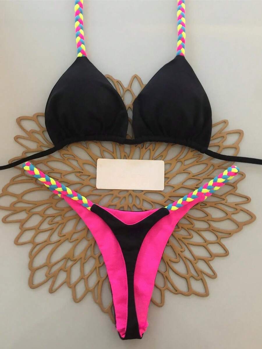 2pcs Geometric & Tropical Floral Print Swimsuit, Casual Cute Elegant Sexy Bohemian Tie-Up Bikini, Suitable For Spring/Summer Beach Vacation, Women's Set, Beach Outfit, Women's Bikini, Women's Beach Suit