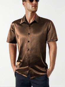 Men's Casual Short Sleeve Satin Shirt For Spring And Summer