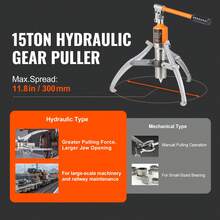 Extractor de engranajes hidráulico , separador de cojinetes de rueda con capacidad máxima de 15 toneladas, extractor de 2 o 3 mordazas, vertical y horizontal, extractor hidráulico de mordazas de 12" con estuche para extraer bujes - 15 toneladas - Ver 2