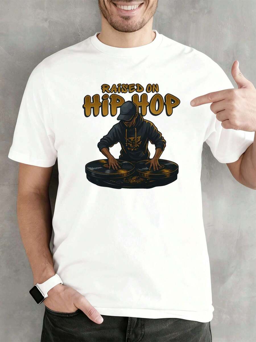 PLUS SIZE Unisex Hip Hop DJ Graphic Tee Combed Cotton Soft Touch Regular Fit Vintage Autumn Essential - White - View 1