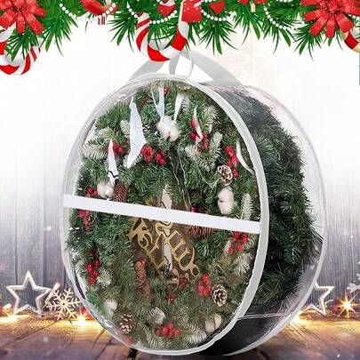 1/2 pezzi Borsa per conservazione di corone natalizie, Scatola di stoccaggio per corone in PVC bianco trasparente, Borsa per conservazione portatile con manico in 2 misure, con doppia cerniera e manico, adatta per corone natalizie, decorazioni natalizie per la casa, decorazioni autunnali, decorazioni natalizie