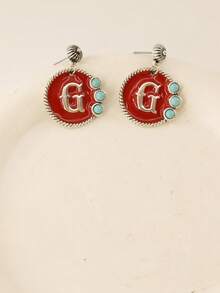 1 Pair Enamel Letter Design Decorative Earrings For Women, Luxury Style Suitable For New Year Celebration