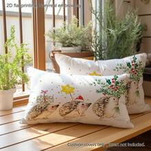 1pc Christmas Watercolor Hedgehog Print Pillow Cover [No Pillow Insert], 11.81*19.71in(30*50cm), [Single-Sided Printing] Merry Christmas Theme Polyester Throw Pillow Cover, Christmas Decor, Room Decor, Home Decor, Bedroom Decor, Room Decoration Stuff For Sofa, Living Room, Bedroom, Car, Office, Hotel, Homestay, Great Christmas Gift For Family And Friends