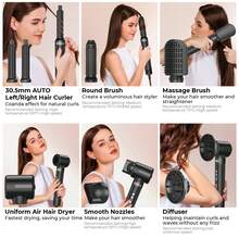 UKLISS 7-In-1 Black Hot Air Brush With Heating Wire, 3 Temperature (70℃ & 110℃) & 3 Speed Settings, Low Noise, Fast Drying & Perfect Curling For All Occasions - Xem 8
