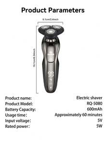 男士电动剃须刀，带修剪器，旋转式设计，USB接口，数字显示屏，自由设计，可更换刀头，适用于修剪胡须、小胡子、颈部和下颌线——理想的男士理容礼品 - 彩色 - 查看 12