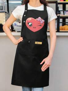 Women'S High Quality Cute Anime Character Apron With Heart & Strawberry Print - Kawaii Japanese Manga Style Cooking Baking Apron, Button Closure & Pocket, Durable Non-Stretch Fabric For Home Kitchen, Themed Events & Gifts (Pink Bow Design), Apron For Women With Pockets, Cute Apron, Kitchen Apron, Women'S Apron With Pocket, Women'S Apron With Pockets, Apron, Pink Apron, Waitress Apron, Fun Apron, Apron Pictures, Character Aprons, Apron + Hand Wipe, Womens Graphic Aprons - 黑色 - 查看 7
