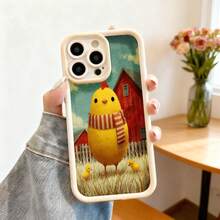 Cubierta de teléfono con diseño de pollito amarillo con bufanda, fondo de granja roja y polluelos, color negro, para uso diario y protección de dispositivos móviles - Burdeos - Ver 4