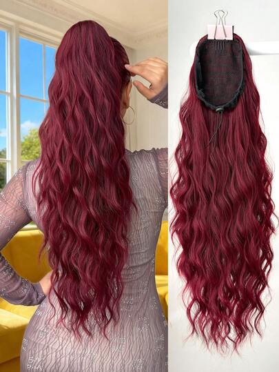 Günlük Kullanım İçin 26 İnç Uzunluğunda, Su Dalgalı, Isıya Dayanıklı Sentetik Elyaf, İpli At Kuyruğu Peruk