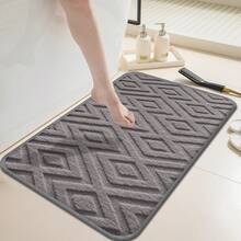 Bathroom Non-Slip Mat, Home Decor Shower Room Entrance Absorbent Floor Mat, Soft Thick Rhombus Carpet For Bathroom, Laundry Room, Bedroom, Entryway, Bathtub Anti-Slip Quick Dry Small Rug - Grey - View 3