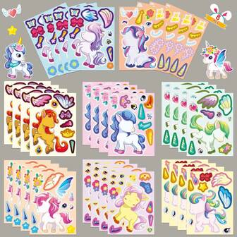 8张独角兽贴纸礼盒套装，可自制独角兽贴纸，圣诞节、万圣节派对礼品