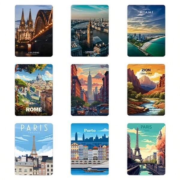 1 pieza Imán de nevera plano de acrílico 2D, estilo de arte moderno Silueta de la ciudad de Nueva York al atardecer, pegatina magnética única, regalo creativo, decoración y organizador para nevera y superficies metálicas con parte posterior magnética