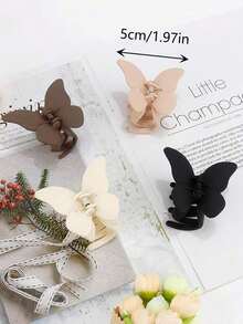 4pcs Beach Hair Claw Lightweight Plastic Butterfly Hair Clips In Black/White/Brown,Fashionable Multifunctional Cute Minimalist Design Hair - Multicolor - View 6