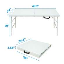 49.2-Inch Portable Folding Table - Sturdy Steel Frame, Height Adjustable, Compact Folding Design For Outdoor/Home/Office, Rustproof And Easy To Clean (White) - 白色 - 查看 2