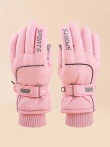 1 Pair 5-12Y Kids Winter Warm Thermal Lined Outdoor Windproof Waterproof Anti-Slip Ski Gloves - Pink - View 6
