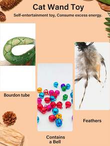 猫玩具，互动羽毛逗猫棒，逼真昆虫造型，激发猫咪本能，幼猫追逐玩具套装，带铃铛和珠子，鼓励运动和玩耍，送给猫咪的趣味礼物 - 彩色 - 查看 4