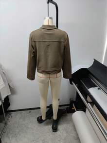 女士仿麂皮领纯色拉链外套，休闲百搭，适合上学、机场、春秋季穿着