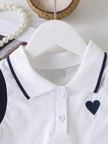 少女爱心印花高领背心搭配缎带装饰百褶迷你裙休闲套装 - 寶藍色 - 查看 3