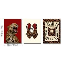 一套三幅无框红色豹纹高跟鞋猎豹墙面艺术海报帆布画，Y2K时尚学院风女孩房间美学装饰趣味画，适用于宿舍、客厅、卧室、现代家居装饰 - 紅色 - 查看 9