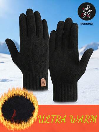 1 Pair Winter Warm Knitted Gloves, Thick Insulated Anti-Freeze Breathable Gloves, Suitable For Commuting