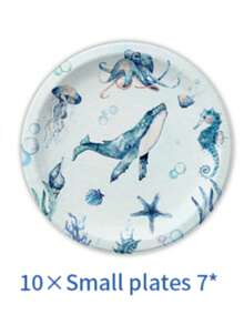 Ten 50/51-elementowy zestaw jednorazowej zastawy stołowej w stylu oceanicznym zawiera 10 talerzy obiadowych, 10 talerzyków deserowych, 10 kubków papierowych, 20 serwetek, obrus i baner. Ten praktyczny zestaw zastawy stołowej sprawdzi się na kempingu, pikniku, grillu w ogrodzie, weselu i przyjęciu urodzinowym.