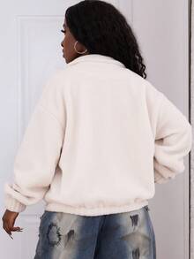 Fashionable Women's Versatile Elegant Academic Commuter Sherpa Fleece Jacket, Open Front Long Sleeve With Elastic Hem, Full Lining Design, Suitable For Party, Gathering, Travel, Holiday Gift, Back To School, Christmas