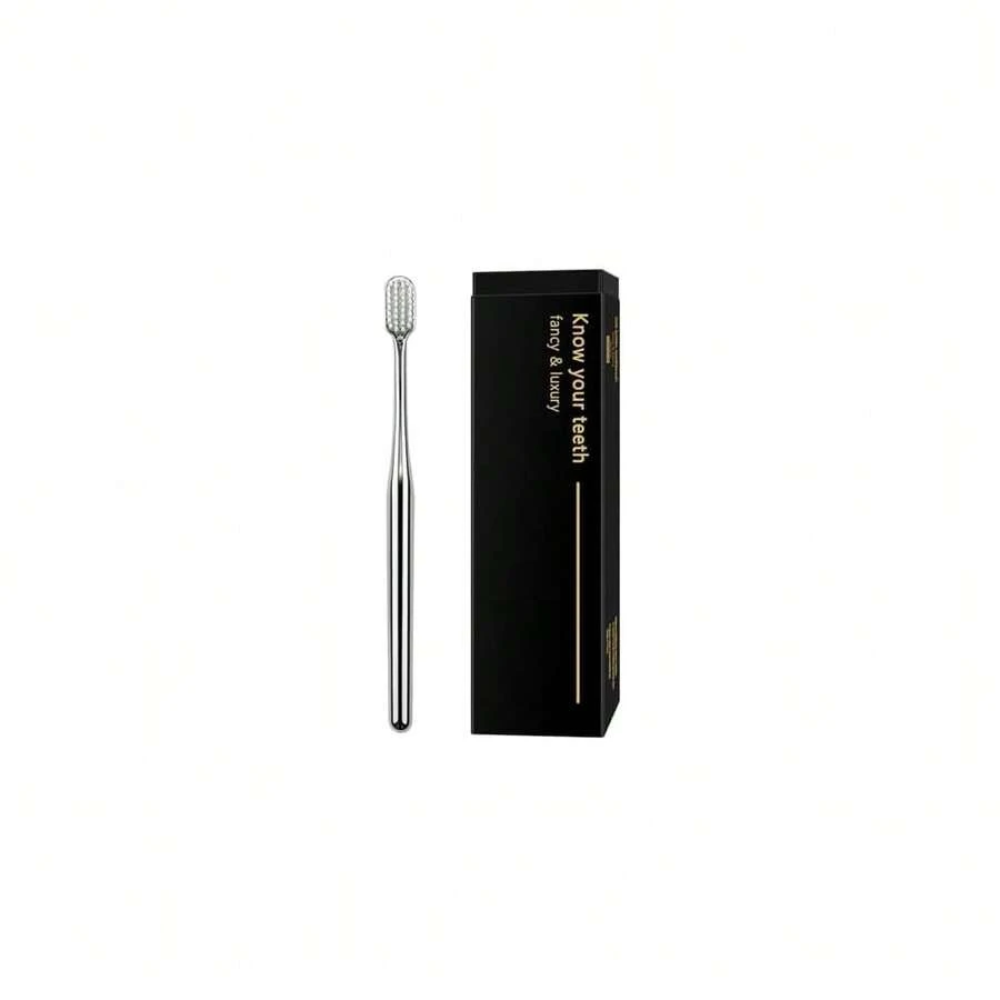 Luxury Silver Manual Toothbrush Soft Bristles Better Gift Elegant Electroplated Design Perfect For Home, Hospitality Or Travel Toothbrushes For Sensitive Teeth{Inchcolor_nameinch:InchSilverWhiteinch} - 銀白 - 查看 1