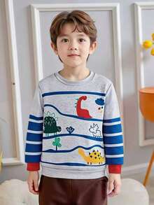 BrownBark 男童可爱恐龙印花套头衫，柔软舒适休闲创意连帽衫，适合男童日常穿着、上学、春秋季