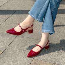 WEIDE Zapatos de tacón medio destalonados para mujer – Punta fina con metal, elegantes y cómodos, ideales para oficina y eventos sociales - Burdeos - Ver 10