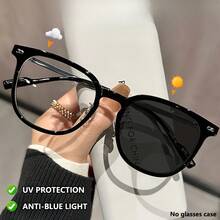 2D Flat - Photochromic Glasses With Protection And Blue Light Blocking - Lightweight Round Frame, Automatic Color Changing Blocking Glasses, Suitable For Computer, Driving - Compatible With Smartphones/Tablets - Unisex Glasses - Daily And Special Occasions, Computer Glasses, Retro Style Glasses, Durable Frame