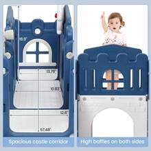 Resbaladilla 8 en 1 para Niños Pequeños, Playground Interior y Exterior con Tobogán, Aro de Basketball, Escalador, Túnel para Gatear, Telescopio y Almacenaje de Juguetes, Ideal para 1-3 Años - Azul y blanco - Ver 2