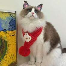 宠物围巾 - 带蓬松绒球，可调节设计，柔软温暖的冬季配饰，小型犬和猫的摄影道具，适合小型、中型和大型猫和小型犬，舒适可爱的颈部保暖器，宠物的圣诞礼物 - 彩色 - 查看 9