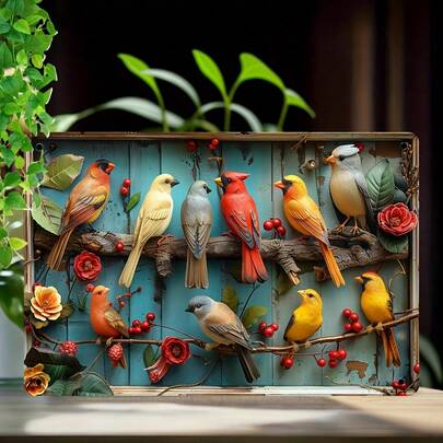 Vintage Iron Metal Tin Sign "Birds On A Branch" | Decorative Art Plaque For Wall Decor | 8"X12" (20cm*30cm) | Ideal For Home, Cafe, Office, Man Cave, Bar | Indoor/Outdoor Rustic Wall Hanging Poster For Bird Lovers - Set Of 1.
