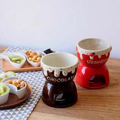 1pc, High-Appearance Ceramic Chocolate And Cheese Hot Pot Set, Base With Ceramic Bowl, Cute Home Use DIY Dessert Snack Chocolate Heater, Suitable For Valentine's Day, Gatherings, And Family Gatherings, Ideal Gift For Cheese, Chocolate, And Dessert Enthusiasts