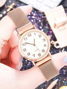 1pc Women's Lightweight Business Chic Gold Daily Magnetic Buckle Alloy Multi-Color Versatile Quartz Casual S68 Quality Movement Elegant Watch, Stainless Steel Wristwatch - Multicolor - View 3