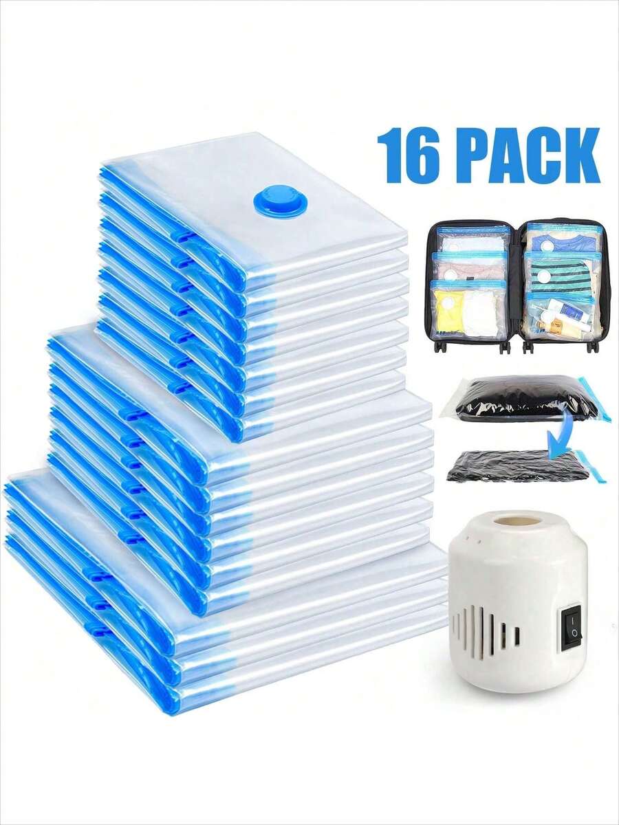 10pcs Vacuum Storage Bags Clothes Organizer Bags Travel Luggage Compression Bags,Ideal Home Supplies Space Saver Storage Bags,Suitable For Home, Apartment & Travel Use, Reusable - 16pcs透明 - 查看 1