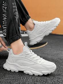 Sepatu Sneakers Kasual Pria Modis dengan Desain Jala Patchwork dan Tali, Nyaman, Serbaguna untuk Aktivitas Luar Ruangan, Perjalanan Sehari-hari, Semua Musim, Cocok untuk Remaja, Streetwear, dan Lari. - Putih - View 6