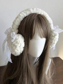 1Pc Ladies' Earmuffs New Winter Cute Lace Bow Warm Heart-Shaped Earmuffs | Fluffy Earmuffs, Winter Accessories, Cozy Winter Wear, Feminine Design, Stylish Earmuffs, Lightweight Warmth, Hand Wash Only, Fashion Earmuffs, Gift For Her, Fashion Lovers White Ear Muffs - Nhiều màu - Xem 2