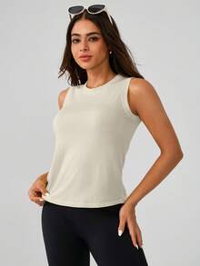Leorrey 1 Stück Damen nahtloses, bequemes Lässig Sport Tank Top, modischer einfarbiger rundhalsiger ärmelloser figurbetonter Trainings-Träger