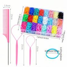 2003pcs/Set Random Color Elastic Hair Bands, 24 Colors Children Hair Accessories Set, Mini Hair Clips, Soft Girl Hair Ties, High Elasticity Non-Damaging, With Storage Box, Pink Flat Comb, Pink Hair Pick - 24 Colors With Hairdressing Tools - View 8