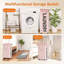 90L Rolling Laundry Basket With Wheels, 29 IN Hamper With Wheels And Removable Mesh Bag, Pink Laundry Baskets On Wheels For Bedroom, Dorm, Clothes Hamper Organizer{Inchcolor_nameinch:InchPinkinch} - Hồng - Xem 8