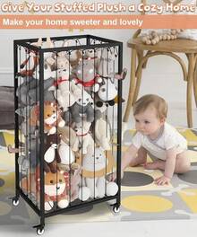 Ardier Organizador de almacenamiento de animales de peluche con ruedas, estante de zoológico de animales de peluche con cuerda elástica para guardería, sala de juegos, recámara, soporte de juguetes de - Negro - - Ver 10