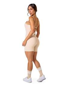 Manalinda Bermuda Shorts Romper In Polyamide - Beis - Ver 3
